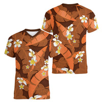Orange Banana Leaf Hawaii Women V-Neck T-Shirt Lau Maia Plumeria Tropical Summer Vibes LT14 - Polynesian Pride