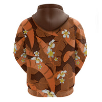 Orange Banana Leaf Hawaii Zip Hoodie Lau Maia Plumeria Tropical Summer Vibes LT14 - Polynesian Pride