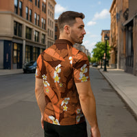 Orange Banana Leaf Hawaii Zipper Polo Shirt Lau Maia Plumeria Tropical Summer Vibes LT14 - Polynesian Pride