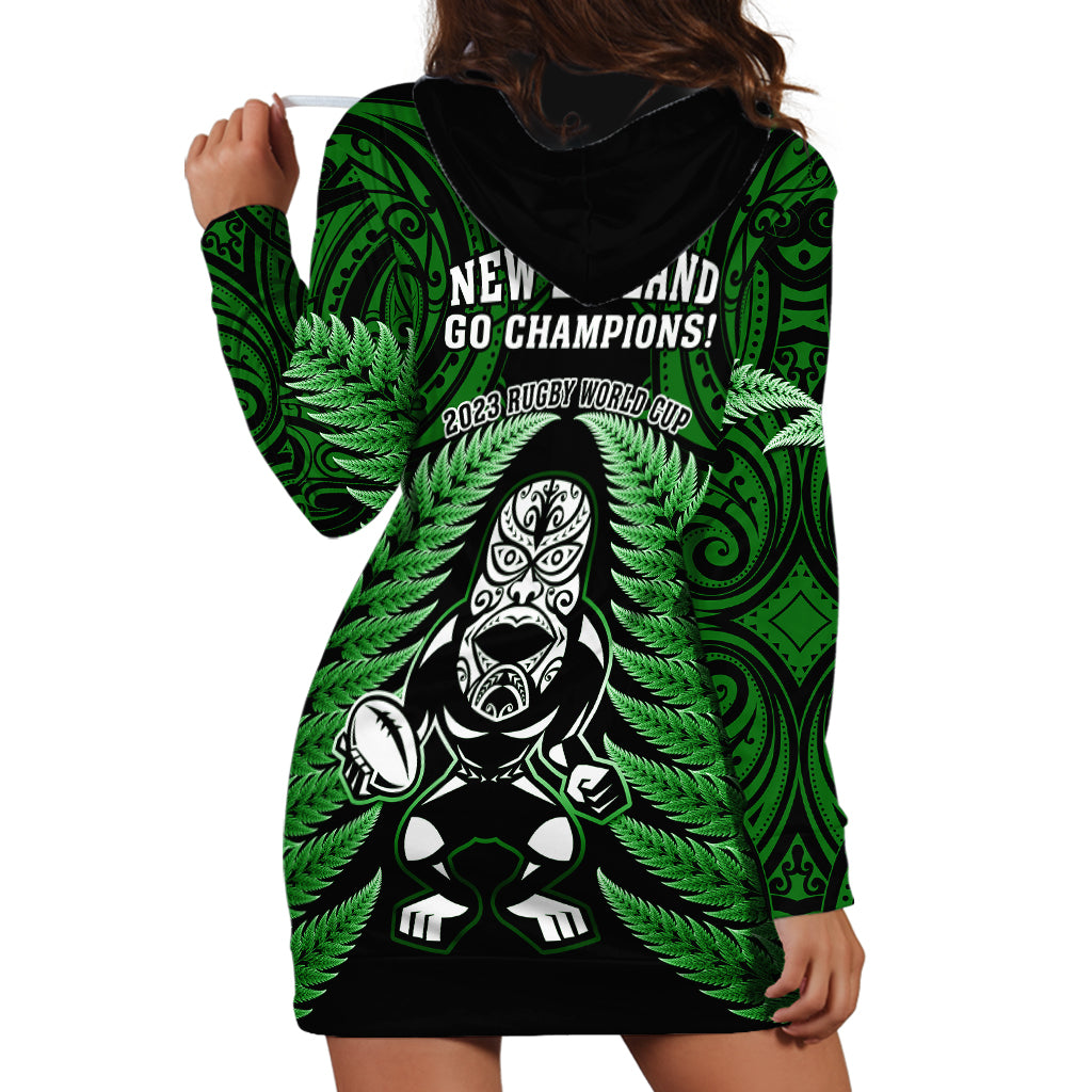New Zealand Aotearoa Rugby Hoodie Dress NZ Tiki With Maori Fern World Cup Green Version LT14 - Polynesian Pride