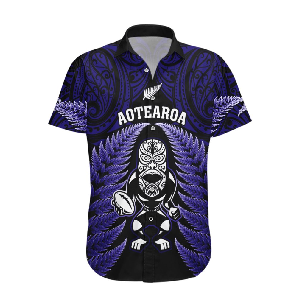 New Zealand Aotearoa Rugby Hawaiian Shirt NZ Tiki With Maori Fern World Cup Blue Version LT14 Blue - Polynesian Pride