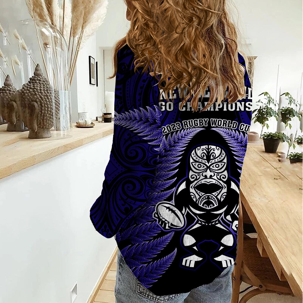 New Zealand Aotearoa Rugby Women Casual Shirt NZ Tiki With Maori Fern World Cup Blue Version LT14 - Polynesian Pride