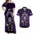 New Zealand Aotearoa Rugby Couples Matching Off Shoulder Maxi Dress and Hawaiian Shirt NZ Tiki With Maori Fern World Cup Purple Version LT14 Purple - Polynesian Pride