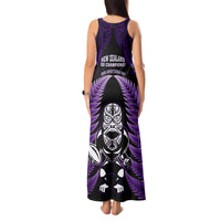 New Zealand Aotearoa Rugby Tank Maxi Dress NZ Tiki With Maori Fern World Cup Purple Version LT14 - Polynesian Pride