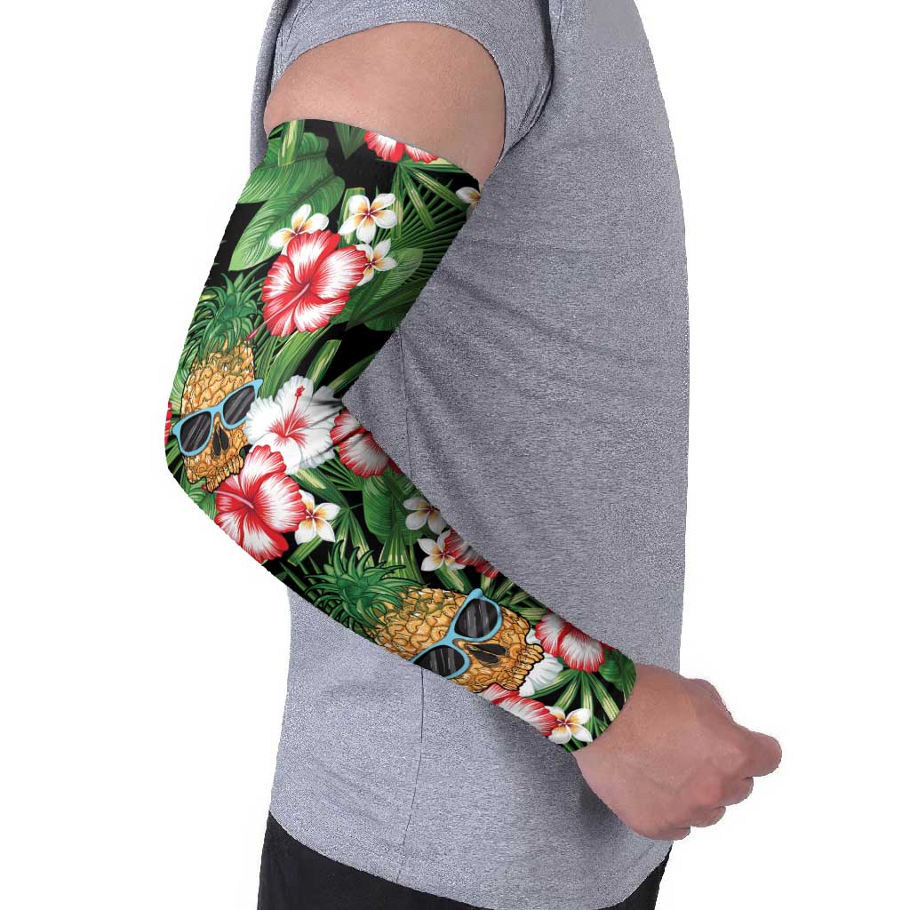 Pineapple Skull Aloha Hawaii Arm Sleeves Summer Vibes Tropical Seamless Pattern - Polynesian Pride