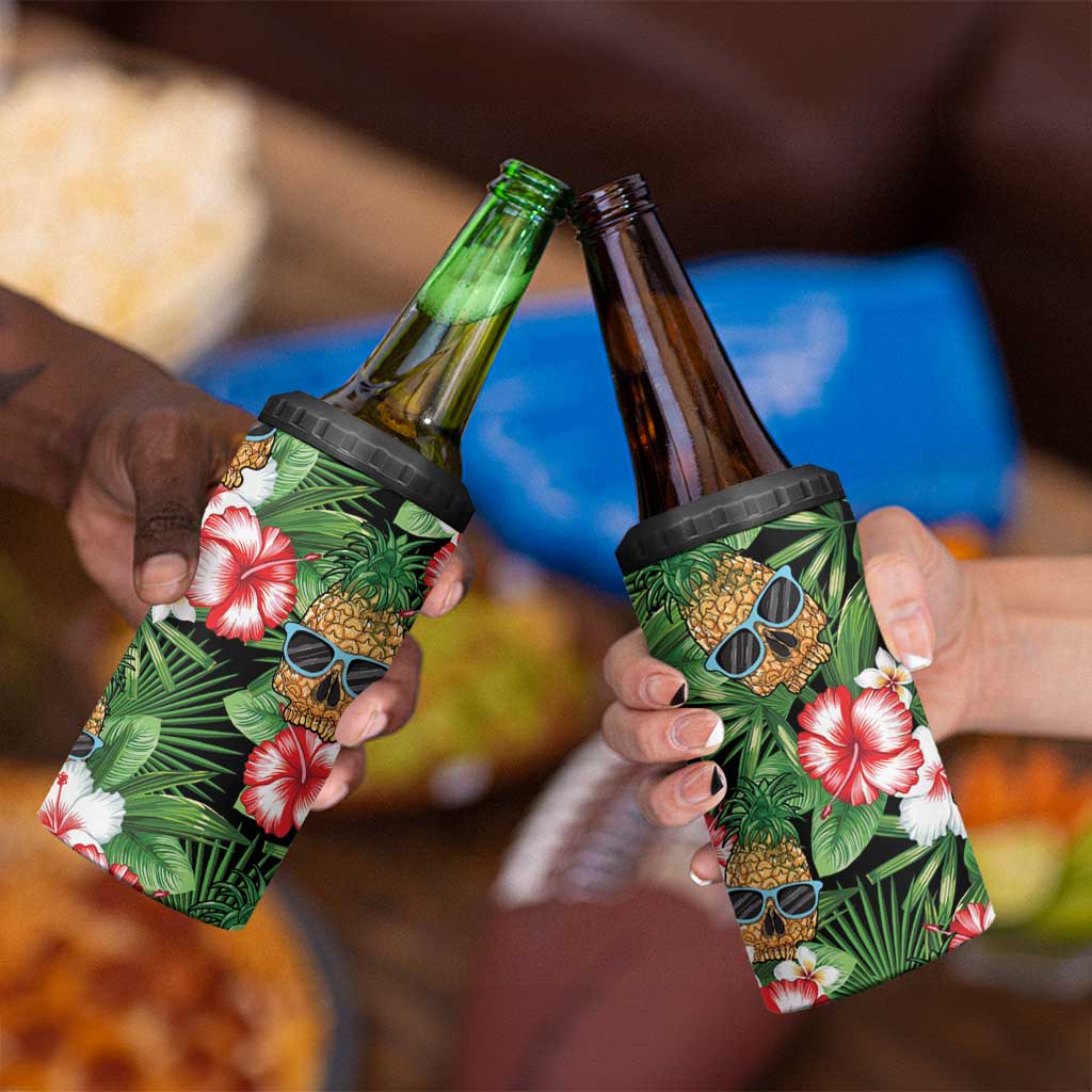 Pineapple Skull Aloha Hawaii 4 in 1 Can Cooler Tumbler Summer Vibes Tropical Seamless Pattern - Polynesian Pride