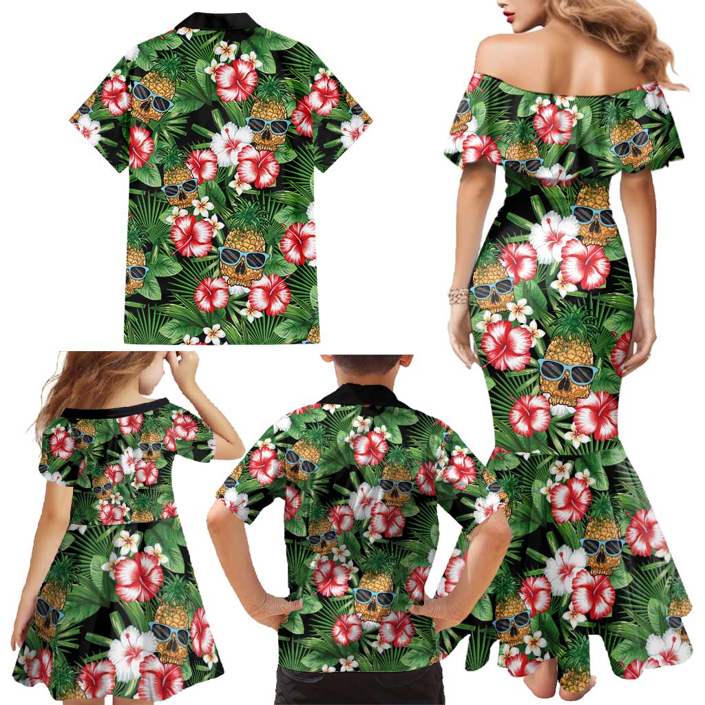 Pineapple Skull Aloha Hawaii Family Matching Mermaid Dress and Hawaiian Shirt Summer Vibes Tropical Seamless Pattern - Polynesian Pride