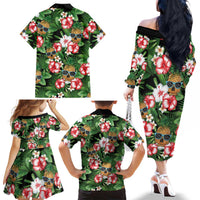 Pineapple Skull Aloha Hawaii Family Matching Off The Shoulder Long Sleeve Dress and Hawaiian Shirt Summer Vibes Tropical Seamless Pattern LT14 - Polynesian Pride