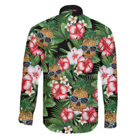 Pineapple Skull Aloha Hawaii Family Matching Off Shoulder Short Dress and Hawaiian Shirt Summer Vibes Tropical Seamless Pattern - Polynesian Pride
