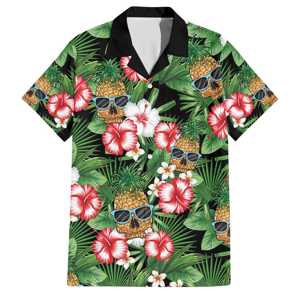 Pineapple Skull Aloha Hawaii Family Matching Short Sleeve Bodycon Dress and Hawaiian Shirt Summer Vibes Tropical Seamless Pattern - Polynesian Pride