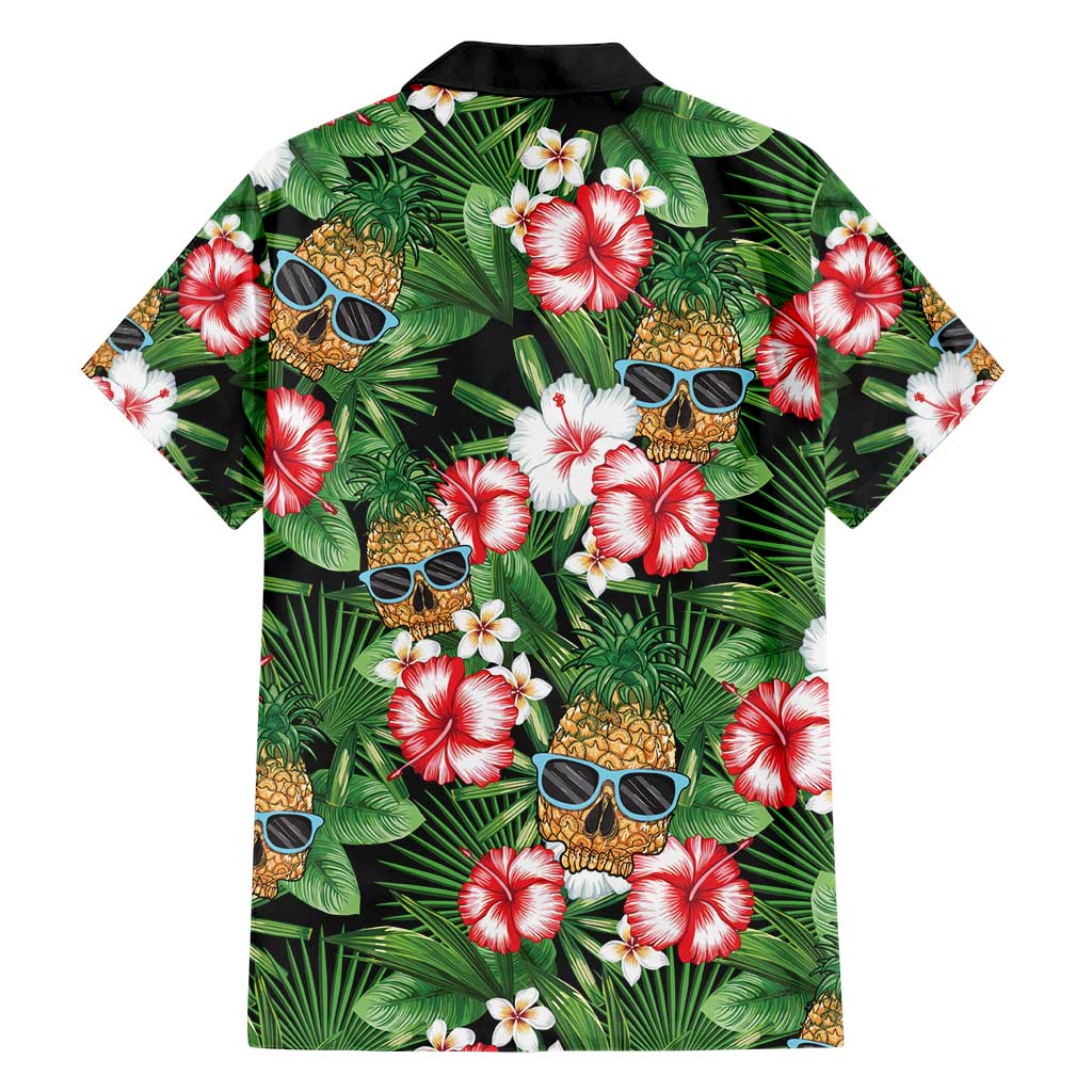 Pineapple Skull Aloha Hawaii Family Matching Short Sleeve Bodycon Dress and Hawaiian Shirt Summer Vibes Tropical Seamless Pattern - Polynesian Pride