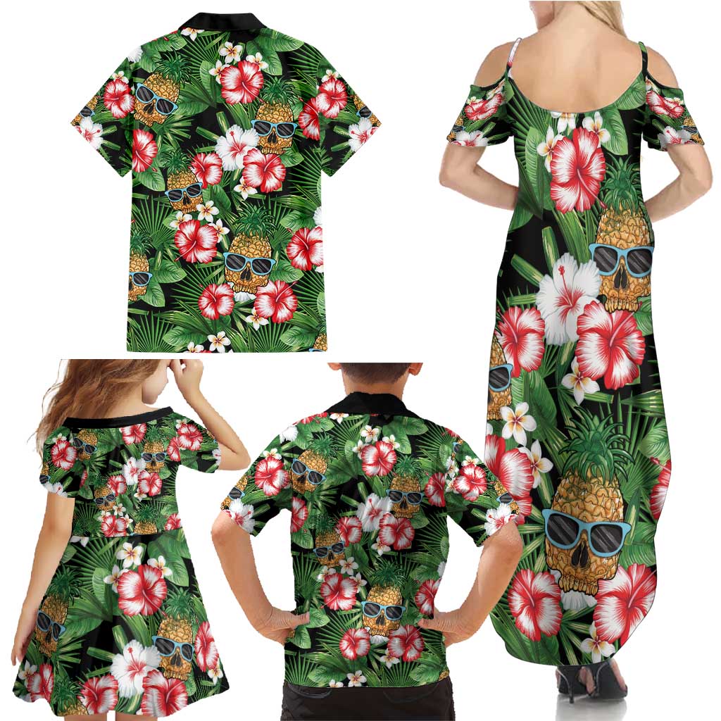 Pineapple Skull Aloha Hawaii Family Matching Summer Maxi Dress and Hawaiian Shirt Summer Vibes Tropical Seamless Pattern - Polynesian Pride