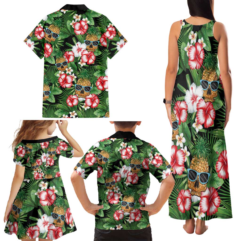 Pineapple Skull Aloha Hawaii Family Matching Tank Maxi Dress and Hawaiian Shirt Summer Vibes Tropical Seamless Pattern - Polynesian Pride