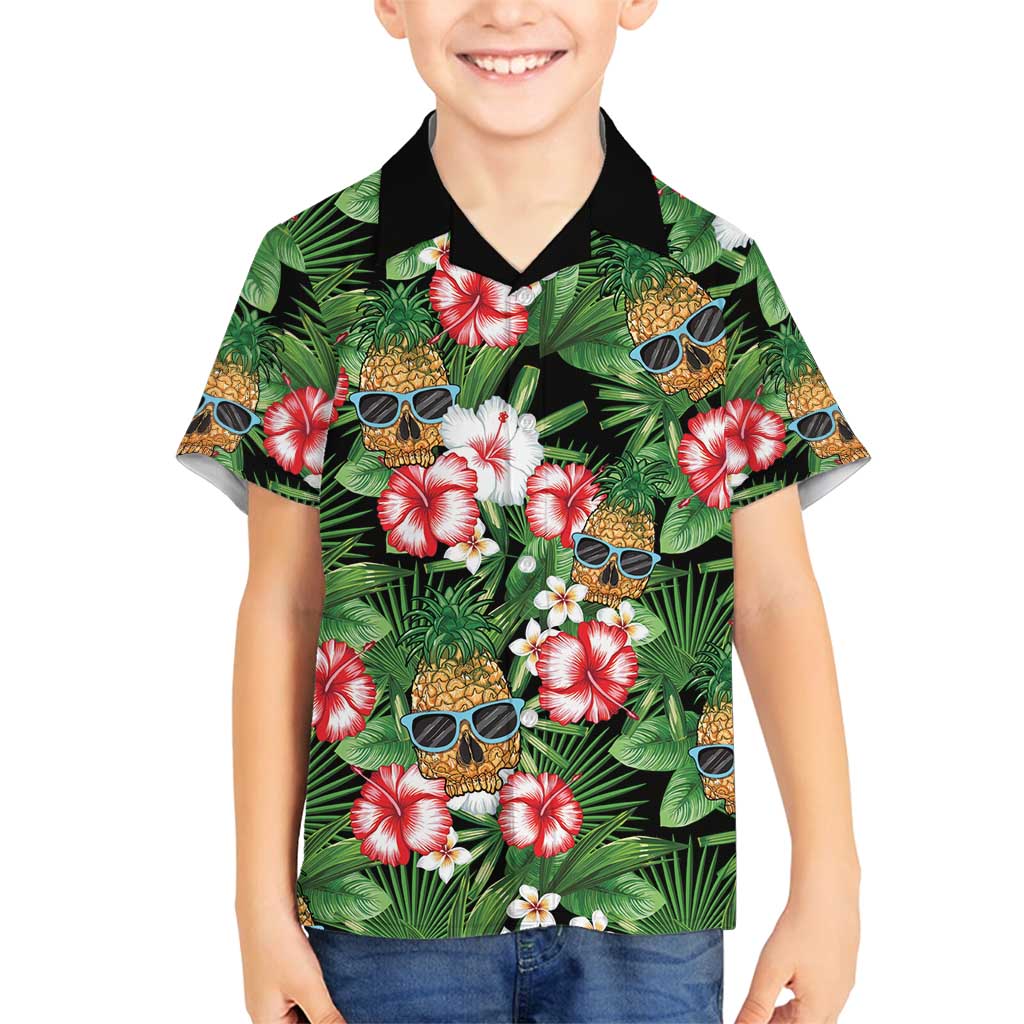 Pineapple Skull Aloha Hawaii Family Matching Tank Maxi Dress and Hawaiian Shirt Summer Vibes Tropical Seamless Pattern - Polynesian Pride