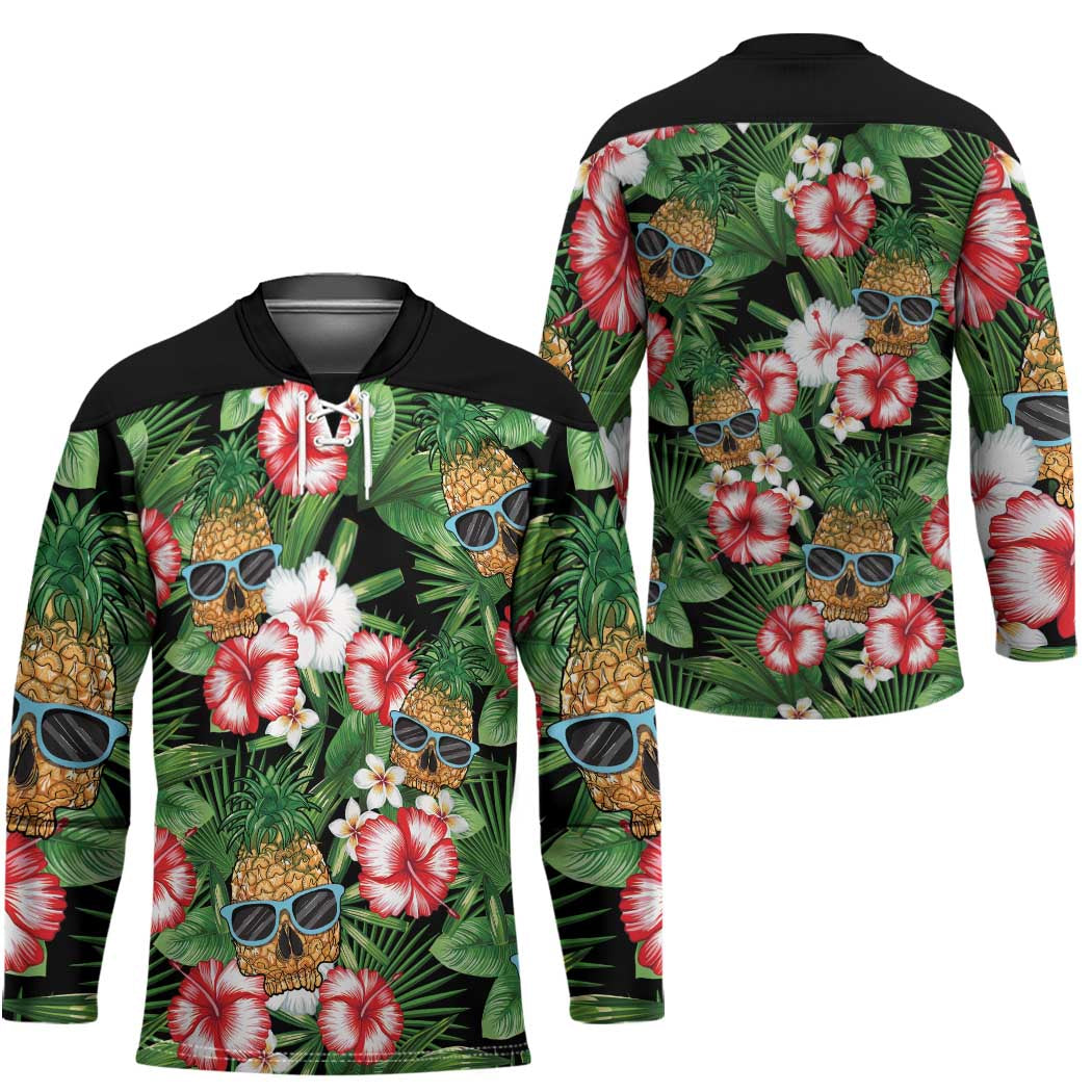 Pineapple Skull Aloha Hawaii Hockey Jersey Summer Vibes Tropical Seamless Pattern - Polynesian Pride