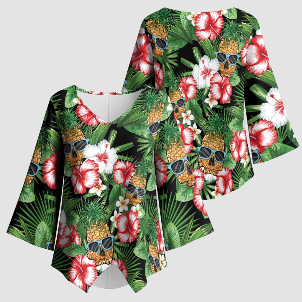 Pineapple Skull Aloha Hawaii Kimono Sleeve Blouse Summer Vibes Tropical Seamless Pattern - Polynesian Pride