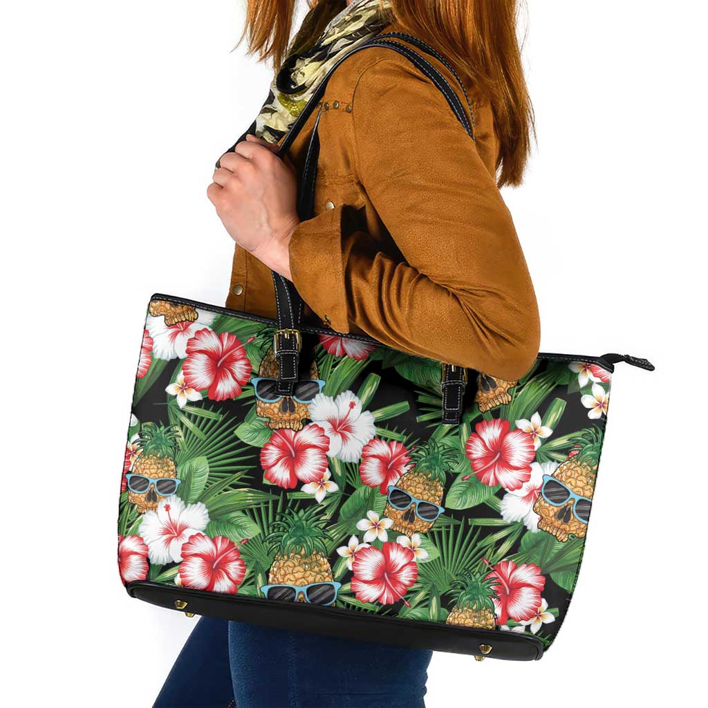 Pineapple Skull Aloha Hawaii Leather Tote Bag Summer Vibes Tropical Seamless Pattern - Polynesian Pride
