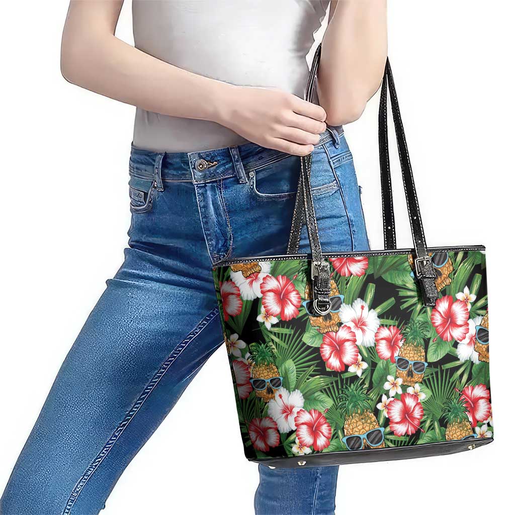 Pineapple Skull Aloha Hawaii Leather Tote Bag Summer Vibes Tropical Seamless Pattern - Polynesian Pride