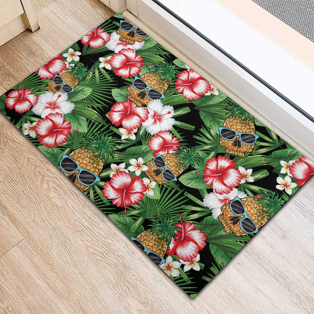 Pineapple Skull Aloha Hawaii Rubber Doormat Summer Vibes Tropical Seamless Pattern - Polynesian Pride