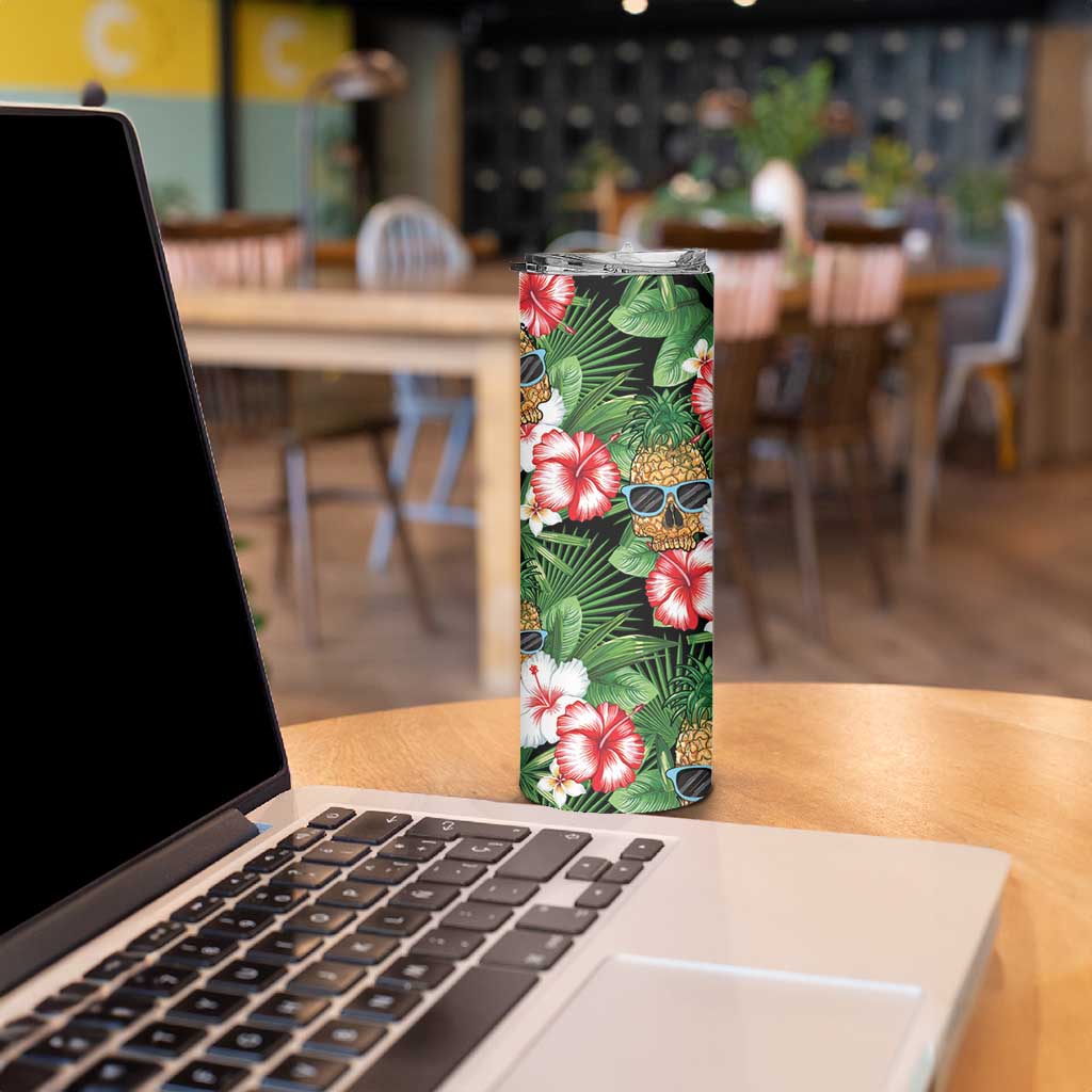 Pineapple Skull Aloha Hawaii Skinny Tumbler Summer Vibes Tropical Seamless Pattern - Polynesian Pride