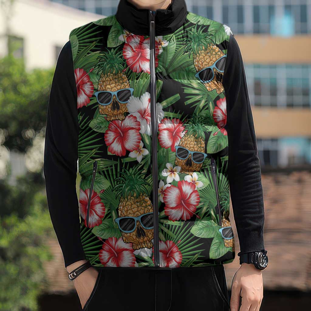 Pineapple Skull Aloha Hawaii Sleeveless Puffer Jacket Summer Vibes Tropical Seamless Pattern - Polynesian Pride