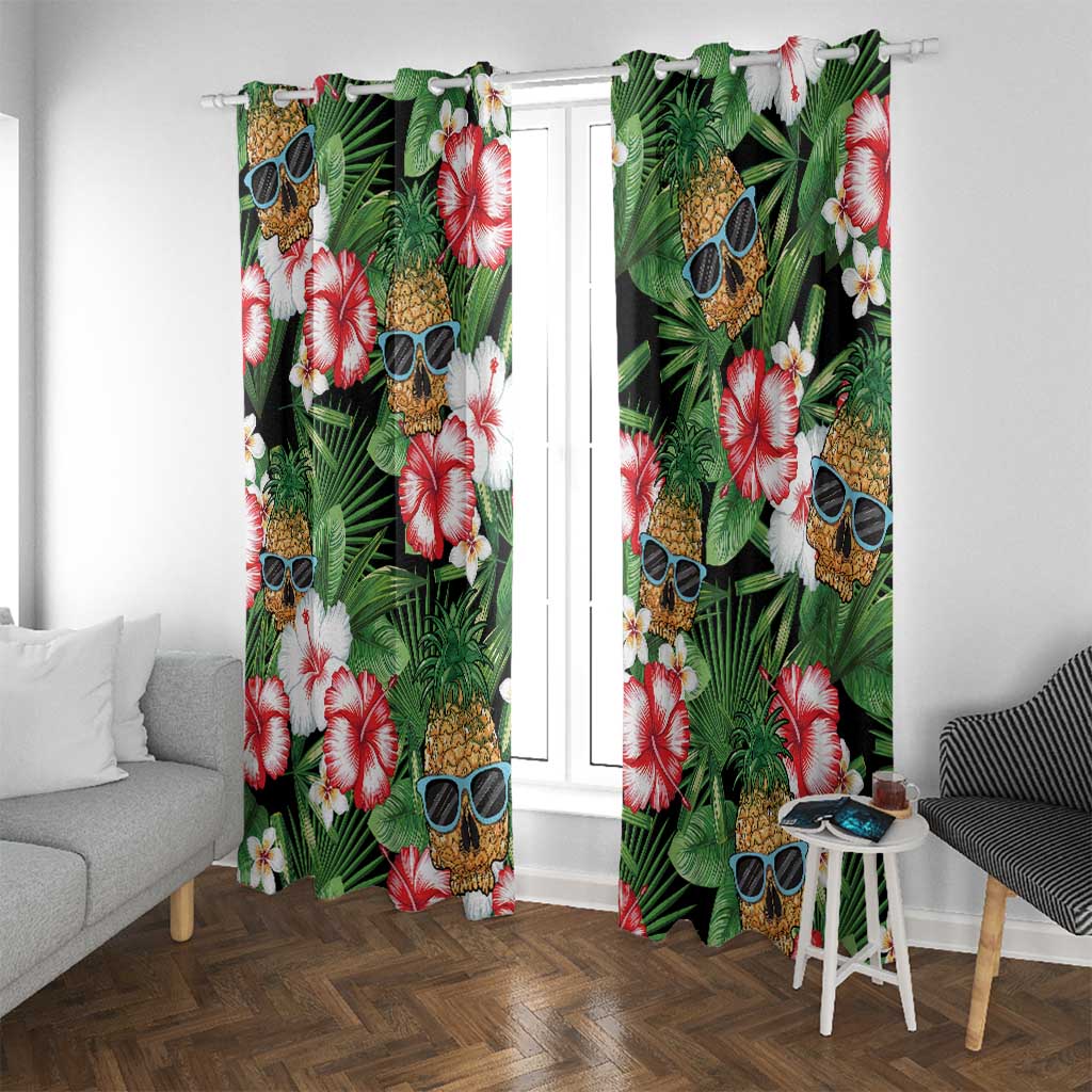 Pineapple Skull Aloha Hawaii Window Curtain Summer Vibes Tropical Seamless Pattern - Polynesian Pride