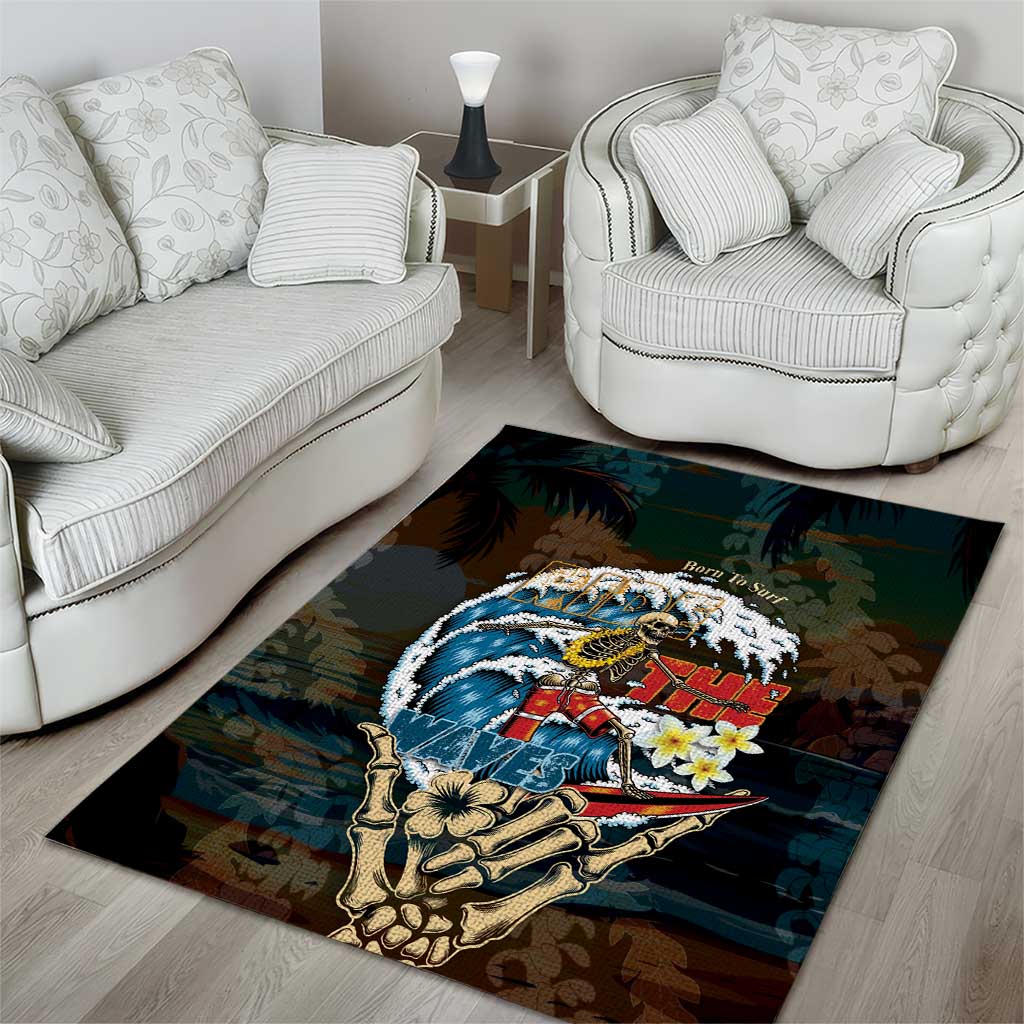 Aloha Hawaii Surfing Skull Area Rug Shaka Skeleton Ride The Waves - Polynesian Pride
