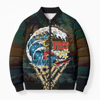 Aloha Hawaii Surfing Skull Bomber Puffer Jacket Shaka Skeleton Ride The Waves LT14 Unisex Black - Polynesian Pride