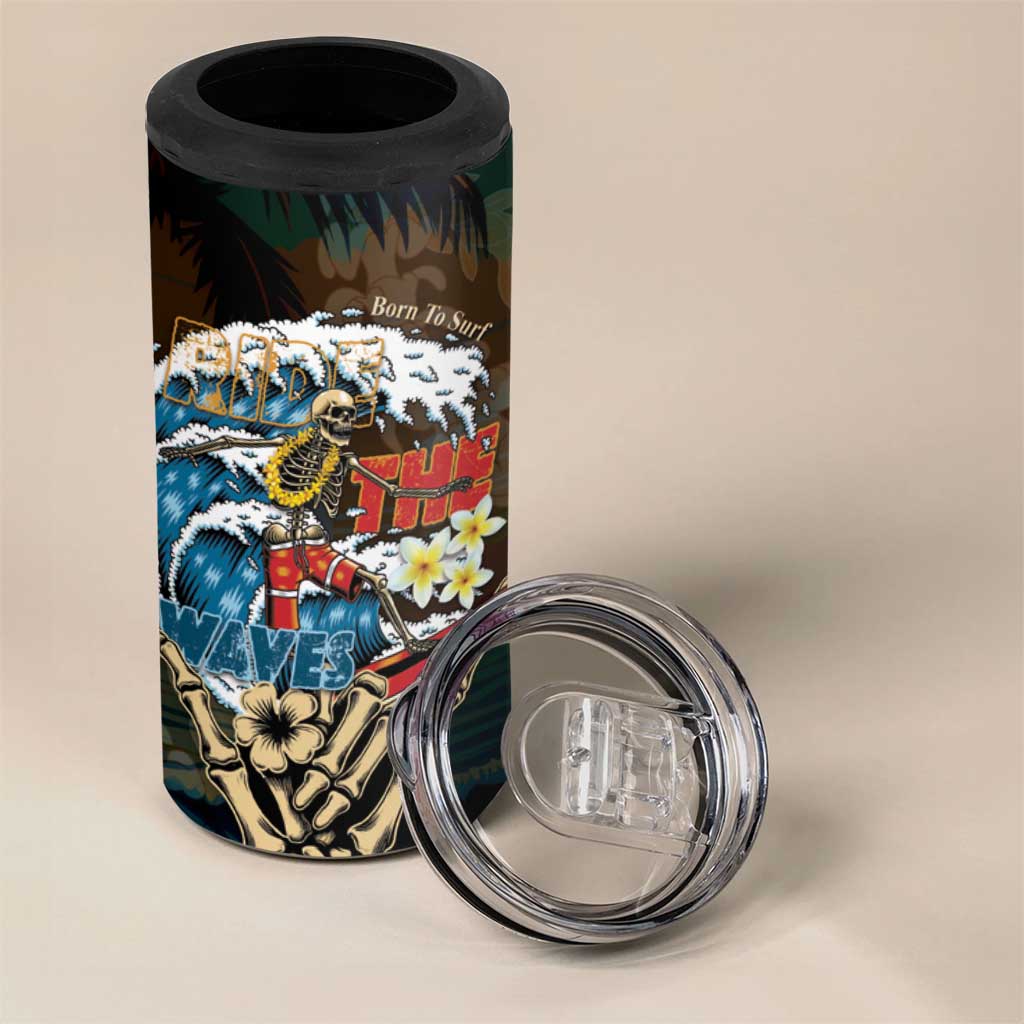 Aloha Hawaii Surfing Skull 4 in 1 Can Cooler Tumbler Shaka Skeleton Ride The Waves - Polynesian Pride