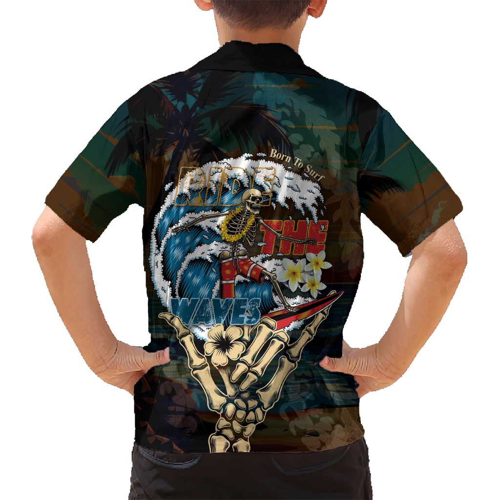 Aloha Hawaii Surfing Skull Family Matching Long Sleeve Bodycon Dress and Hawaiian Shirt Shaka Skeleton Ride The Waves LT14 - Polynesian Pride