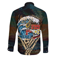 Aloha Hawaii Surfing Skull Family Matching Long Sleeve Bodycon Dress and Hawaiian Shirt Shaka Skeleton Ride The Waves LT14 - Polynesian Pride