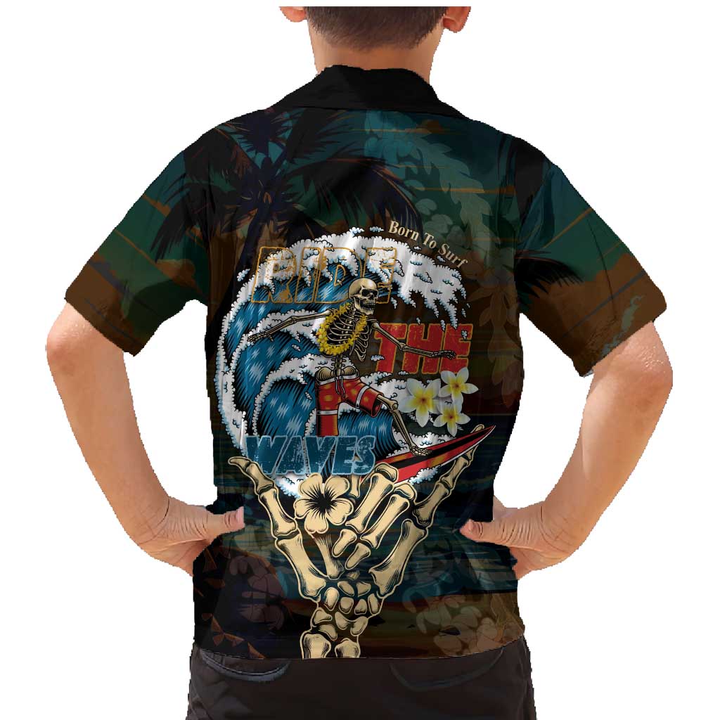 Aloha Hawaii Surfing Skull Family Matching Mermaid Dress and Hawaiian Shirt Shaka Skeleton Ride The Waves LT14 - Polynesian Pride