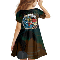 Aloha Hawaii Surfing Skull Family Matching Off The Shoulder Long Sleeve Dress and Hawaiian Shirt Shaka Skeleton Ride The Waves LT14 - Polynesian Pride
