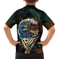 Aloha Hawaii Surfing Skull Family Matching Off Shoulder Maxi Dress and Hawaiian Shirt Shaka Skeleton Ride The Waves LT14 - Polynesian Pride