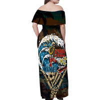 Aloha Hawaii Surfing Skull Family Matching Off Shoulder Maxi Dress and Hawaiian Shirt Shaka Skeleton Ride The Waves LT14 - Polynesian Pride