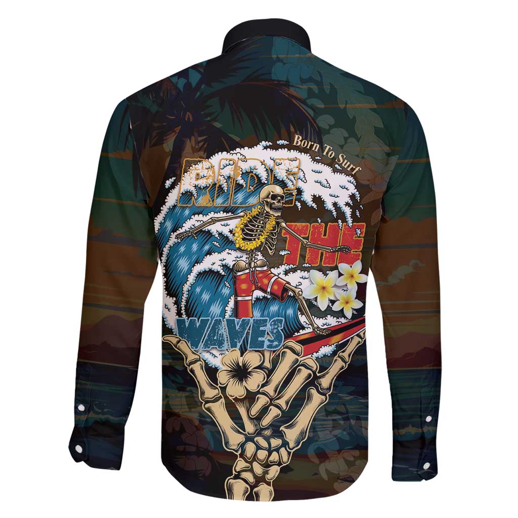 Aloha Hawaii Surfing Skull Family Matching Short Sleeve Bodycon Dress and Hawaiian Shirt Shaka Skeleton Ride The Waves LT14 - Polynesian Pride