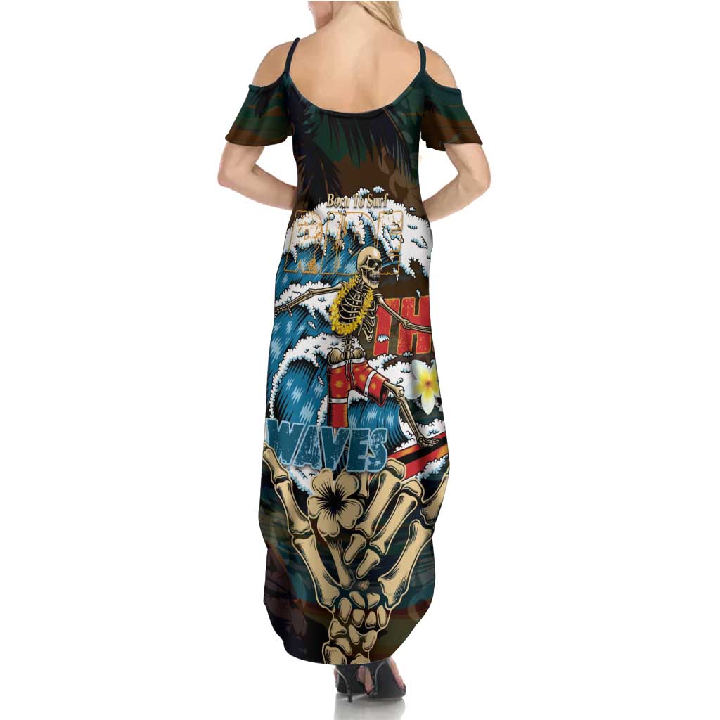 Aloha Hawaii Surfing Skull Family Matching Summer Maxi Dress and Hawaiian Shirt Shaka Skeleton Ride The Waves LT14 - Polynesian Pride