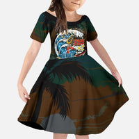 Aloha Hawaii Surfing Skull Family Matching Tank Maxi Dress and Hawaiian Shirt Shaka Skeleton Ride The Waves LT14 Daughter's Dress Black - Polynesian Pride