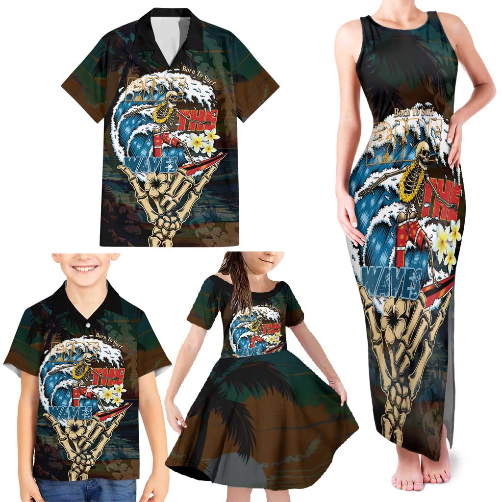 Aloha Hawaii Surfing Skull Family Matching Tank Maxi Dress and Hawaiian Shirt Shaka Skeleton Ride The Waves LT14 - Polynesian Pride