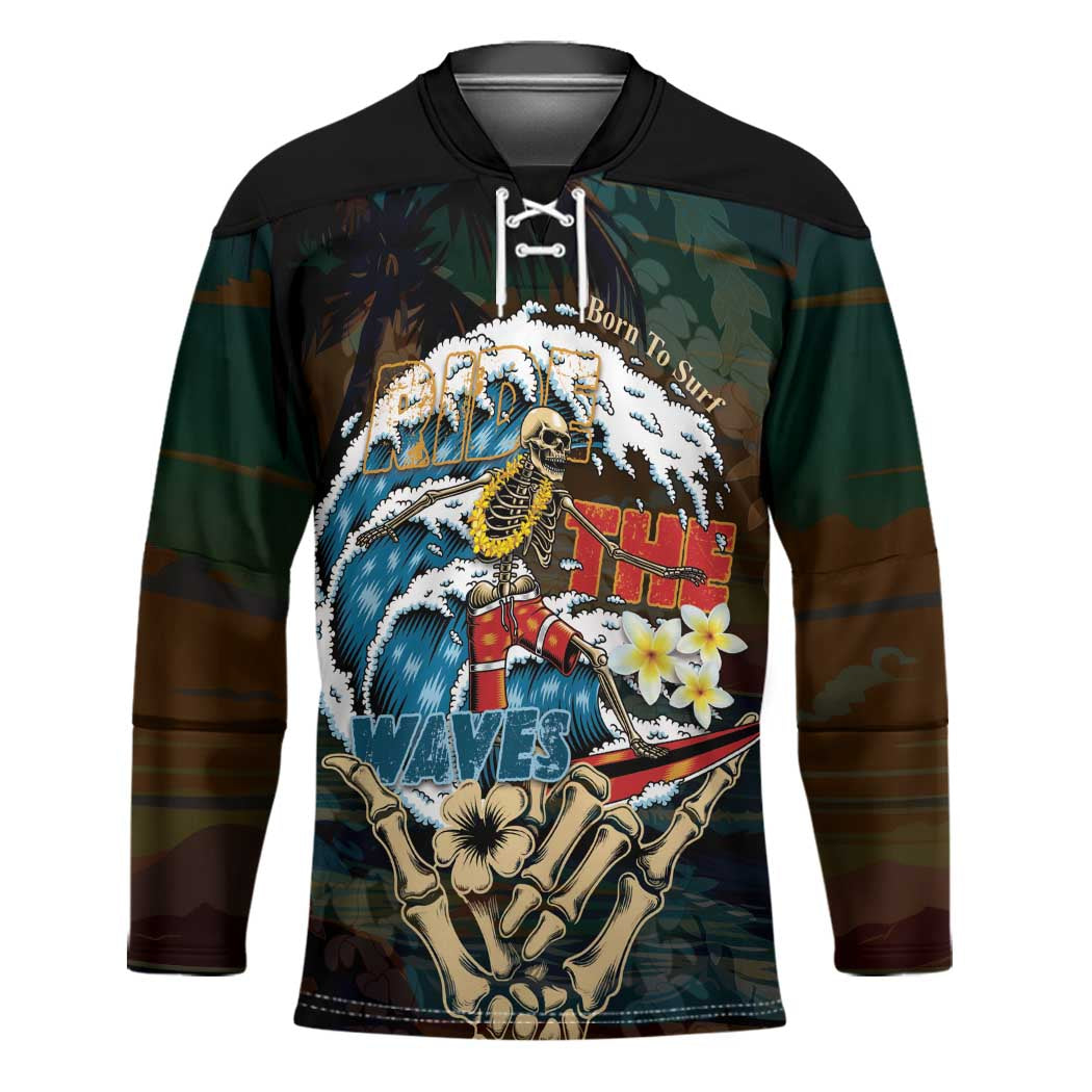 Aloha Hawaii Surfing Skull Hockey Jersey Shaka Skeleton Ride The Waves - Polynesian Pride