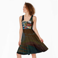 Aloha Hawaii Surfing Skull Midi Dress Shaka Skeleton Ride The Waves - Polynesian Pride