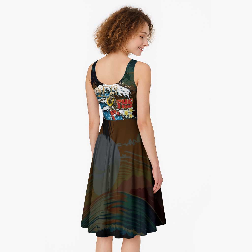 Aloha Hawaii Surfing Skull Midi Dress Shaka Skeleton Ride The Waves - Polynesian Pride