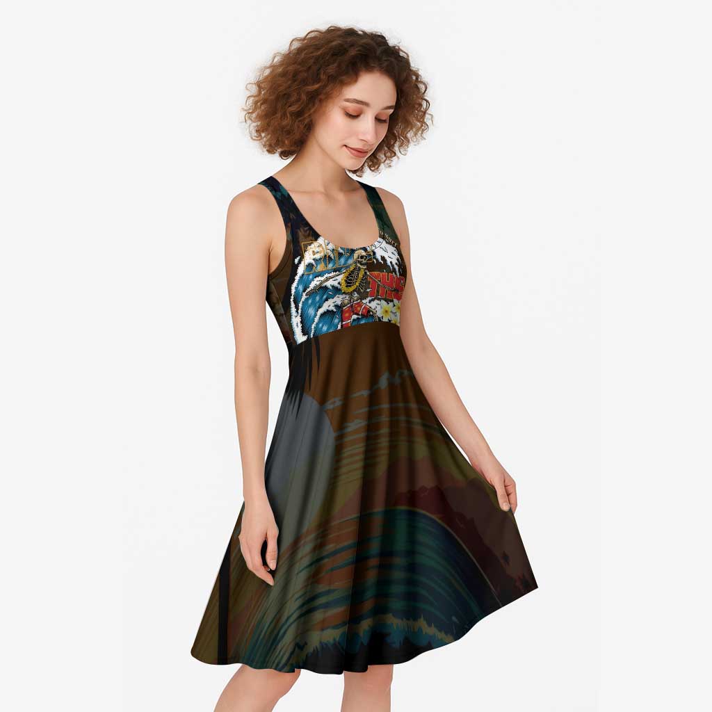 Aloha Hawaii Surfing Skull Midi Dress Shaka Skeleton Ride The Waves - Polynesian Pride