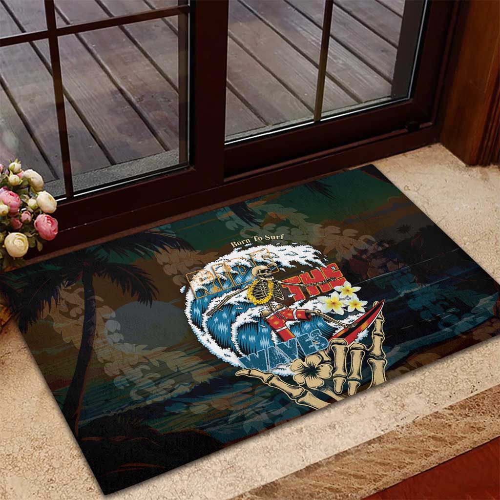 Aloha Hawaii Surfing Skull Rubber Doormat Shaka Skeleton Ride The Waves - Polynesian Pride