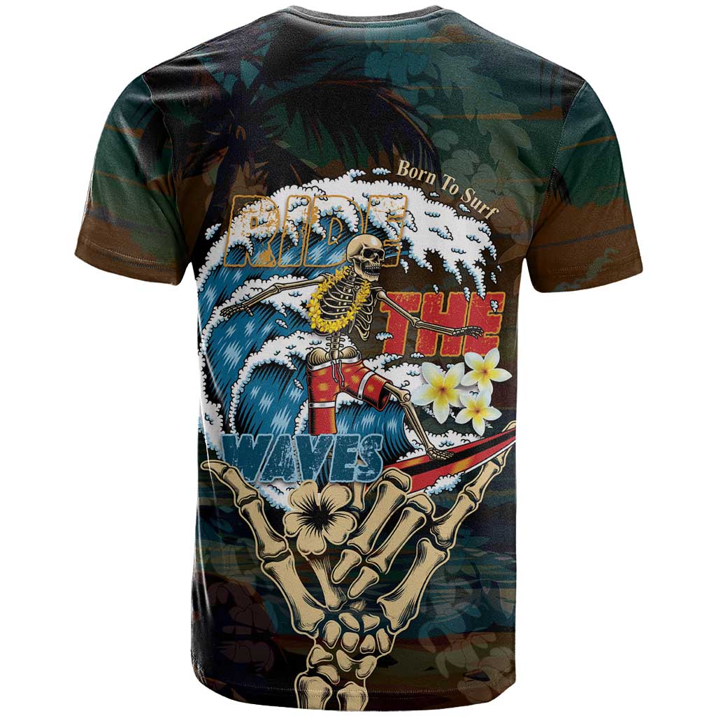 Aloha Hawaii Surfing Skull T Shirt Shaka Skeleton Ride The Waves - Polynesian Pride