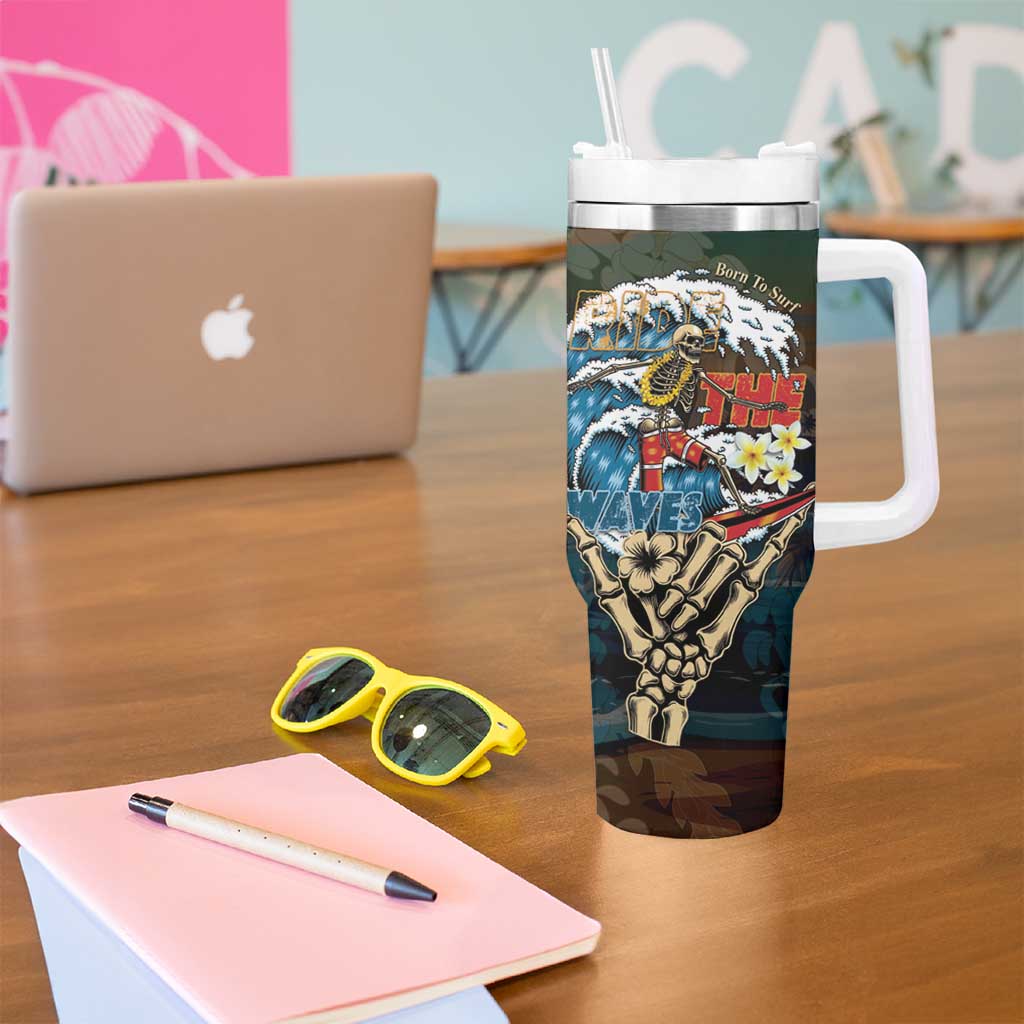 Aloha Hawaii Surfing Skull Tumbler With Handle Shaka Skeleton Ride The Waves - Polynesian Pride