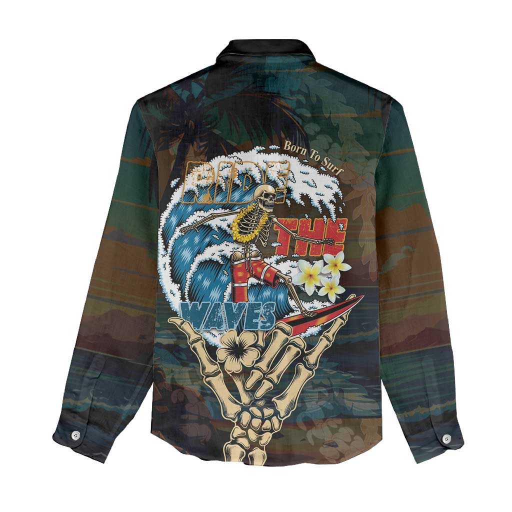 Aloha Hawaii Surfing Skull Women Casual Shirt Shaka Skeleton Ride The Waves - Polynesian Pride