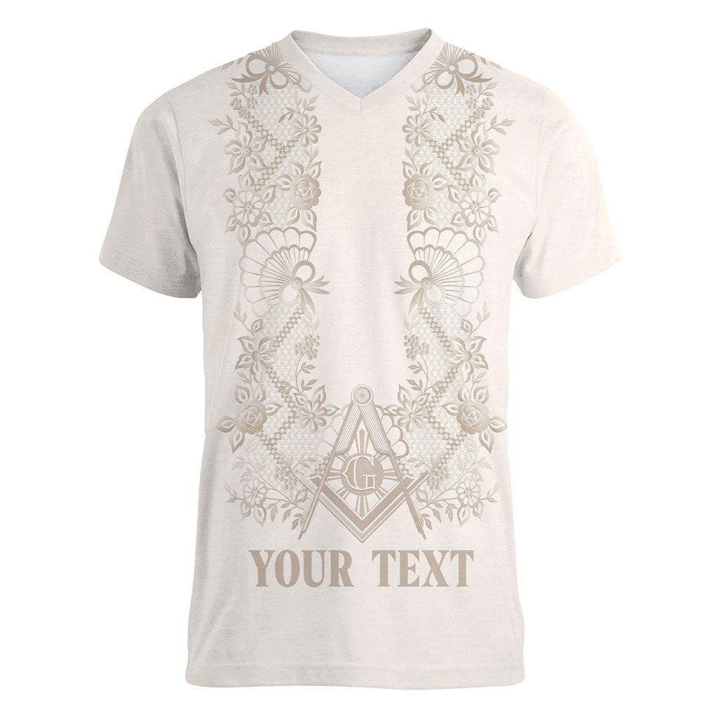 Personalised Filipino Freemasonry Women V-Neck T-Shirt Masonic Barong Tagalog Inspired Black LT14 Female Black - Polynesian Pride