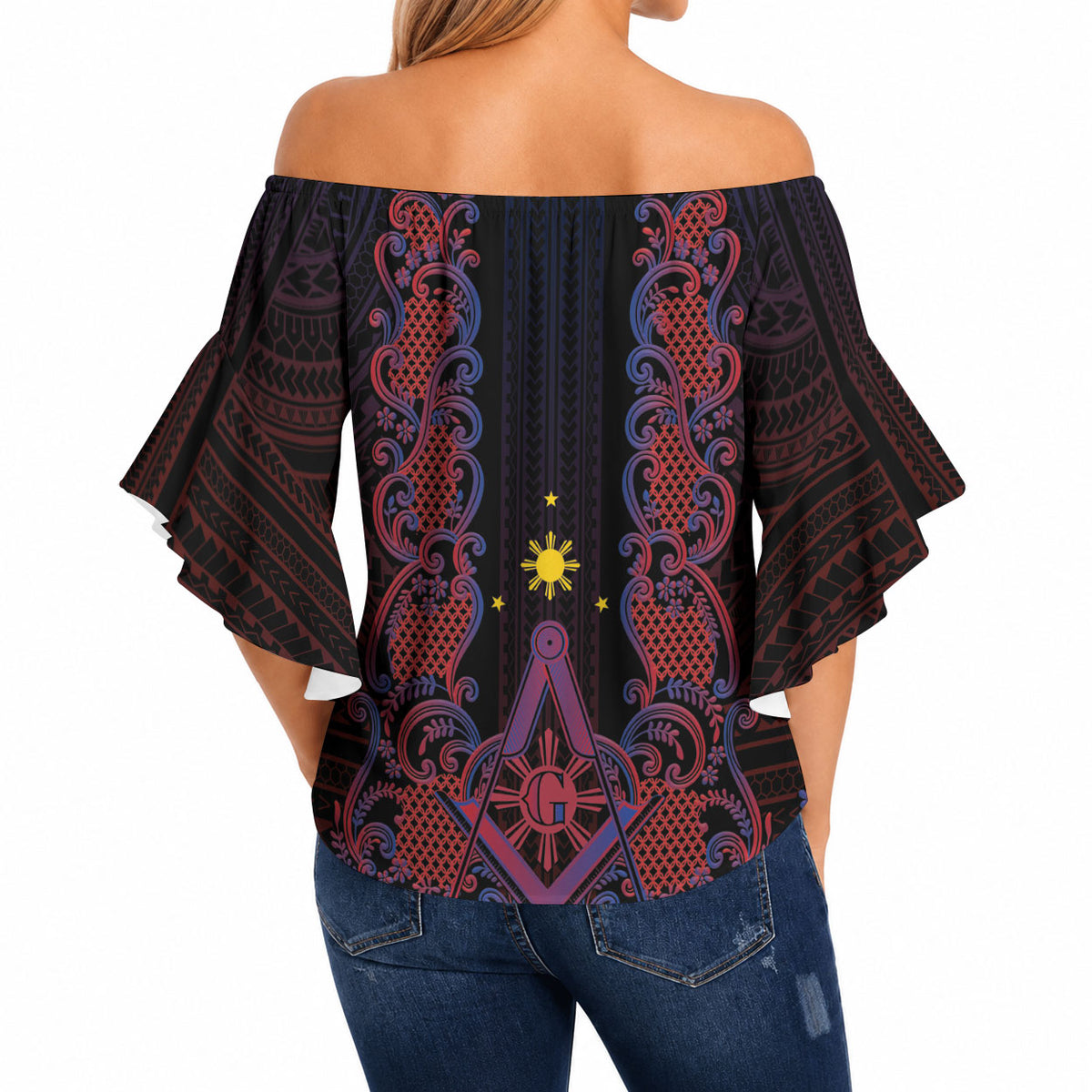 Personalised Philippines Barong Tagalog Freemasonry Off Shoulder Wrap Waist Top Filipino Masonic Polynesian Pattern LT14 - Polynesian Pride