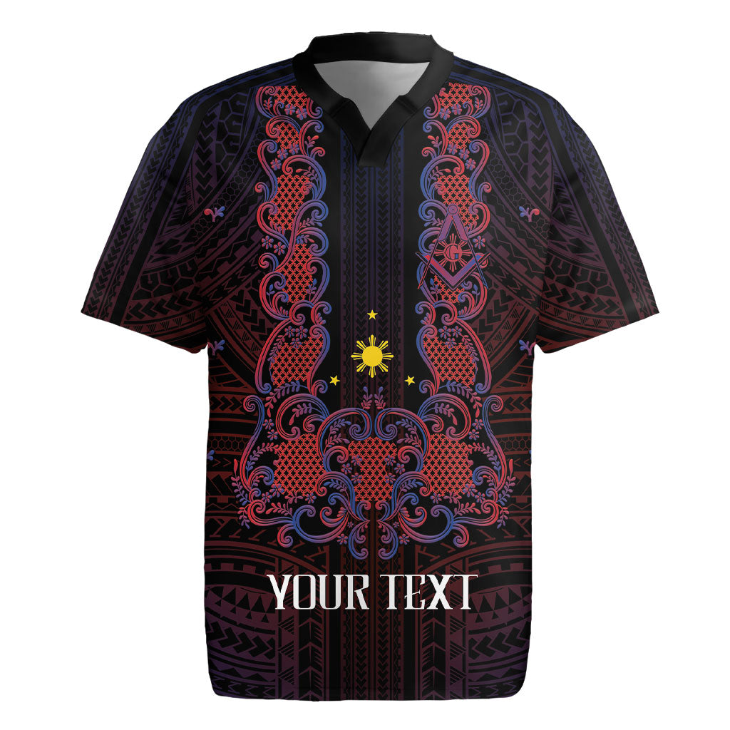 Personalised Philippines Barong Tagalog Freemasonry Rugby Jersey Filipino Masonic Polynesian Pattern LT14 Black - Polynesian Pride